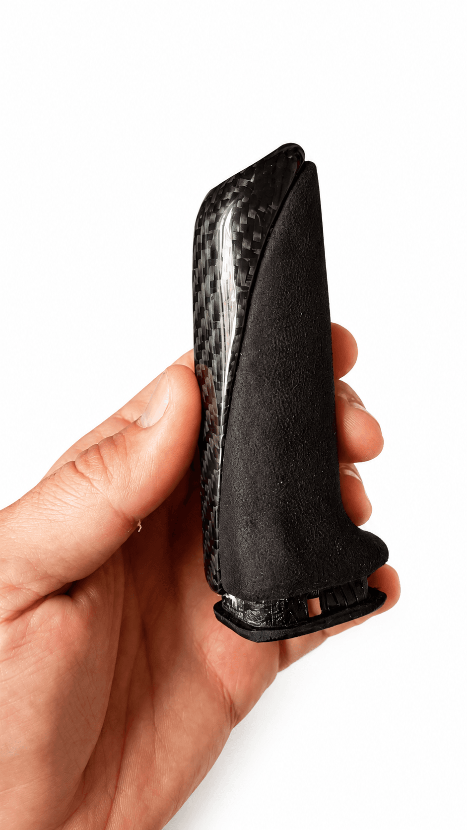 Bremsgriff im FDM-3D-Druck gefertigt, veredelt mit Alcantara und Echtcarbon